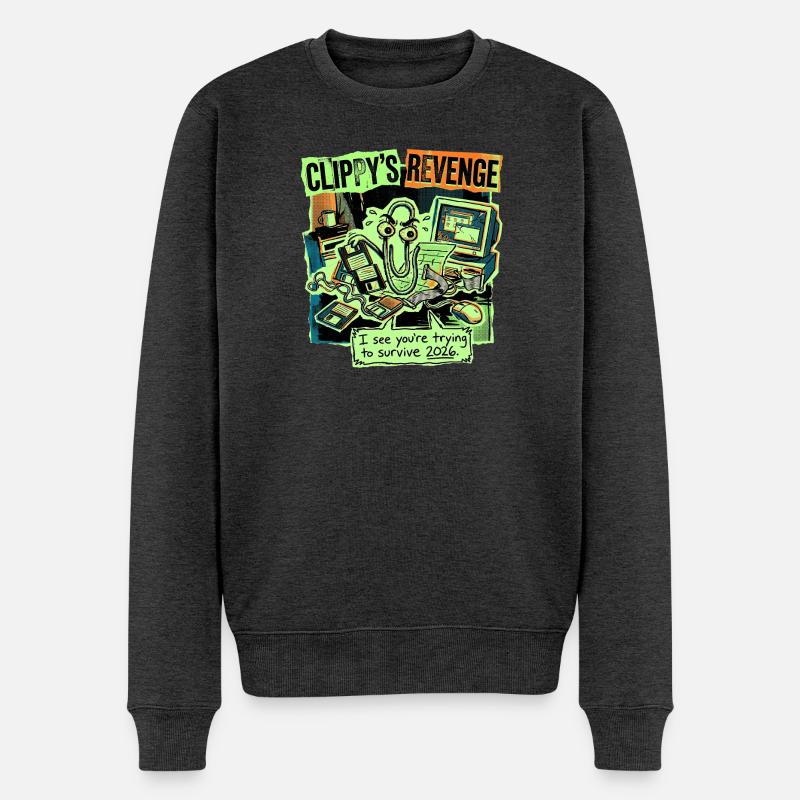 Clippy Revenge - Männer Premium Bio Pullover - Anthrazit meliert