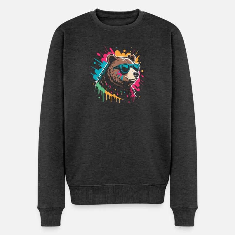 Pop-Art-Bär, buntes Glitzern - Männer Premium Bio Pullover - Anthrazit meliert