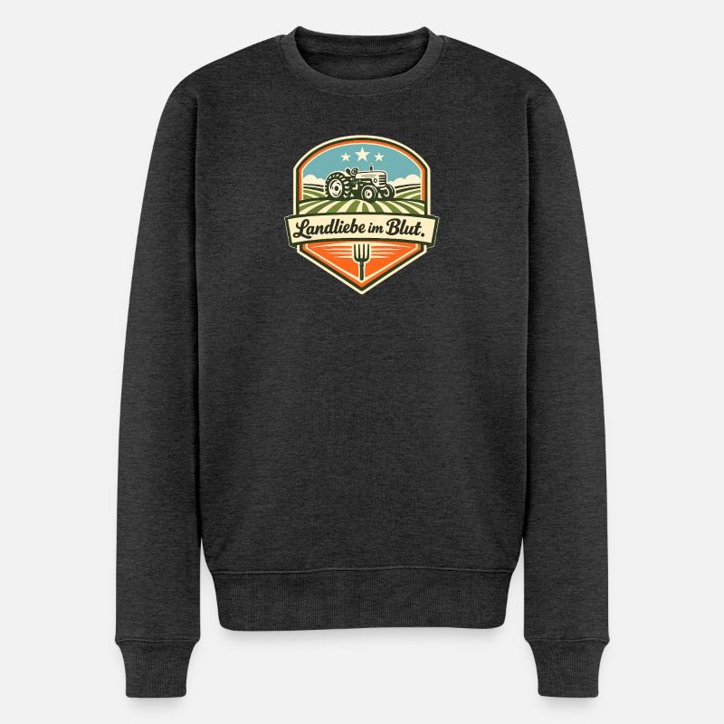 Landliebe im Blut Traktor-Motiv - Männer Premium Bio Pullover - Anthrazit meliert