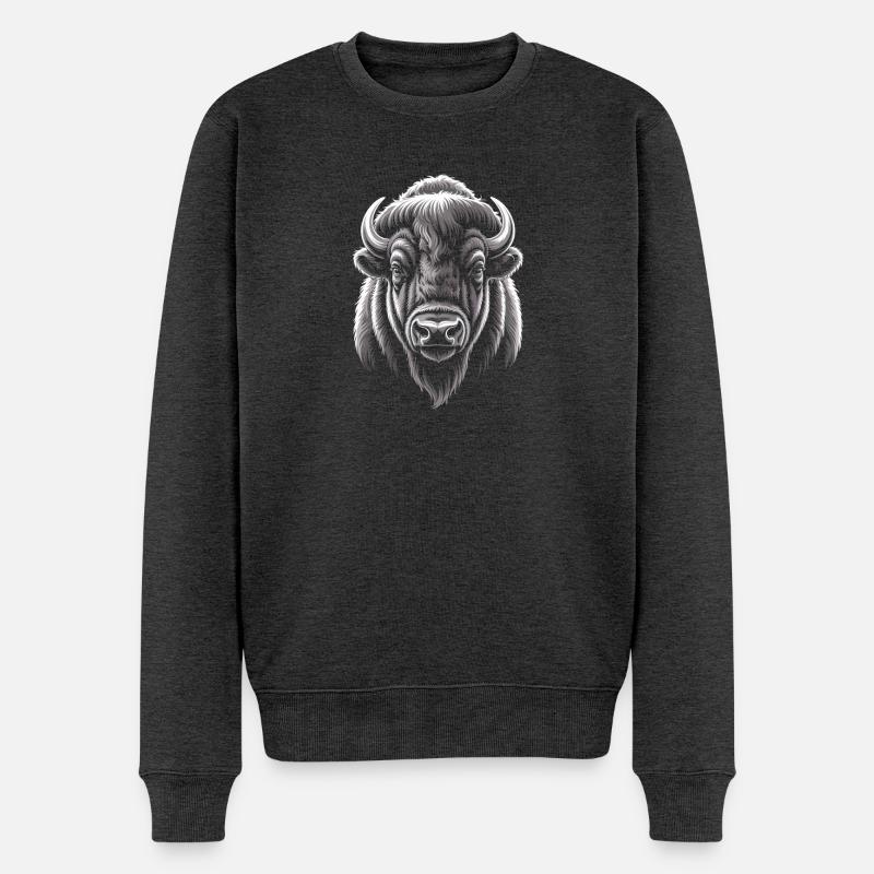 Büffelkopf Illustration - Männer Premium Bio Pullover - Anthrazit meliert
