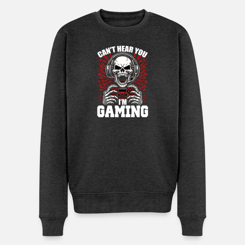 Totenkopf mit Gaming Controller Gamer Zocken - Männer Premium Bio Pullover - Anthrazit meliert