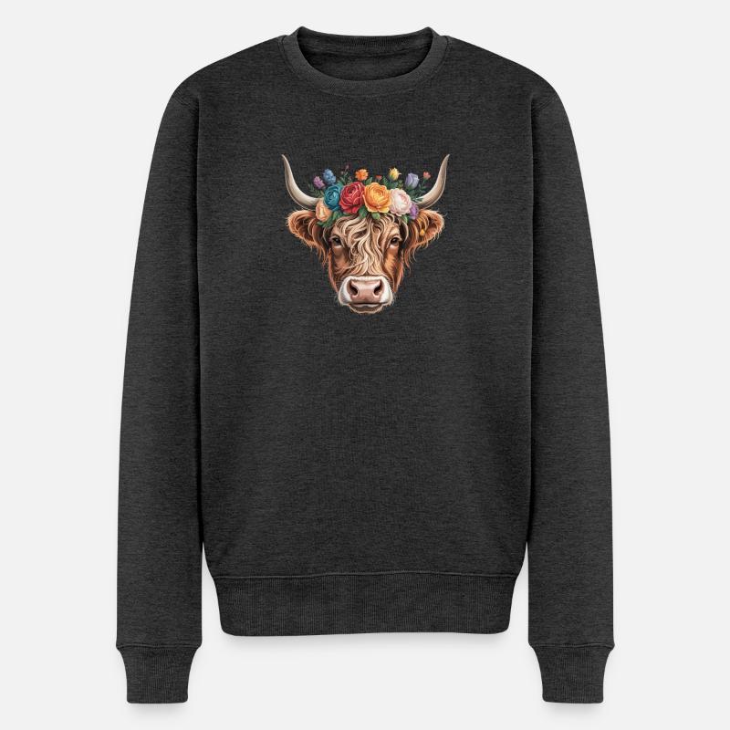 Vache à couronne de fleurs - Pull Premium bio Homme - anthracite chiné