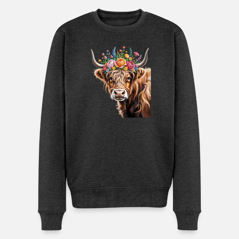 Schottisches Hochlandrind - Männer Premium Bio Pullover - Anthrazit meliert