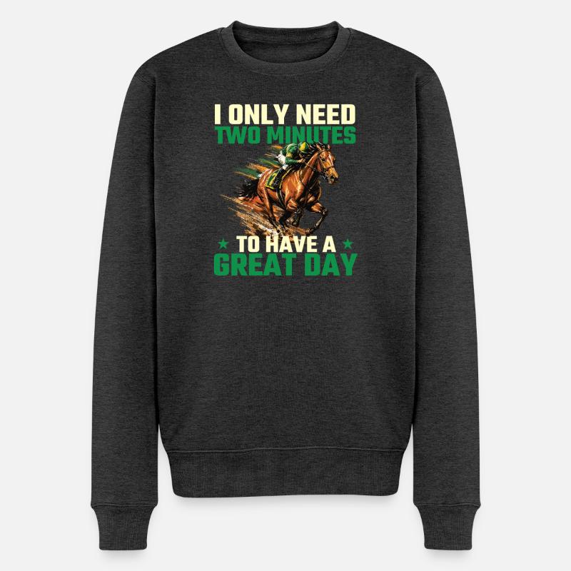 Two Minutes Great Day Pferderenn-Humor - Männer Premium Bio Pullover - Anthrazit meliert