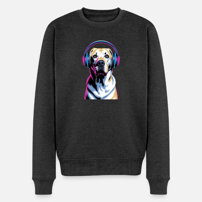 Labrador avec casque - Pull Premium bio Homme - anthracite chiné