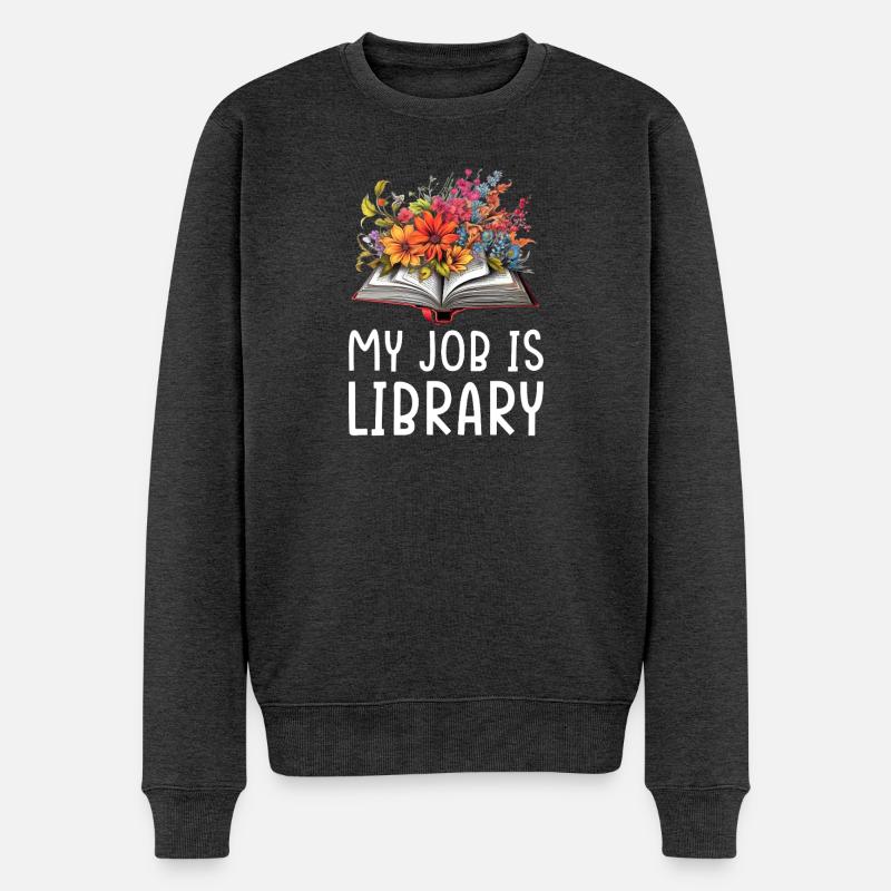 Bücherblüten Bibliothek Design - Männer Premium Bio Pullover - Anthrazit meliert