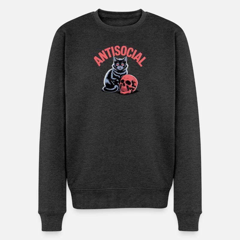 Antisocial Katze mit Totenkopf Mystisch - Männer Premium Bio Pullover - Anthrazit meliert