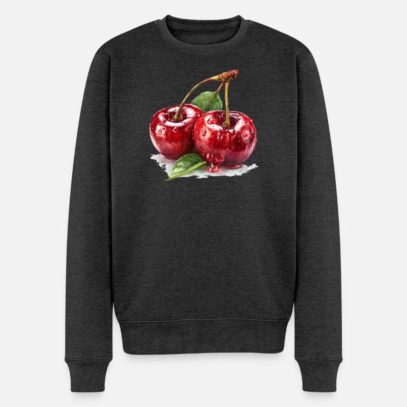 Kirsche - Männer Premium Bio Pullover - Anthrazit meliert