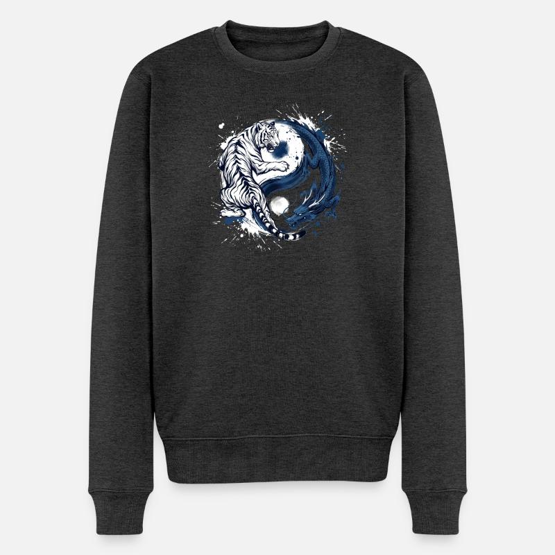 Drache Tiger Yin Yang - Männer Premium Bio Pullover - Anthrazit meliert