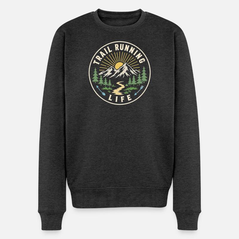 Trailrunning-Leben - Männer Premium Bio Pullover - Anthrazit meliert