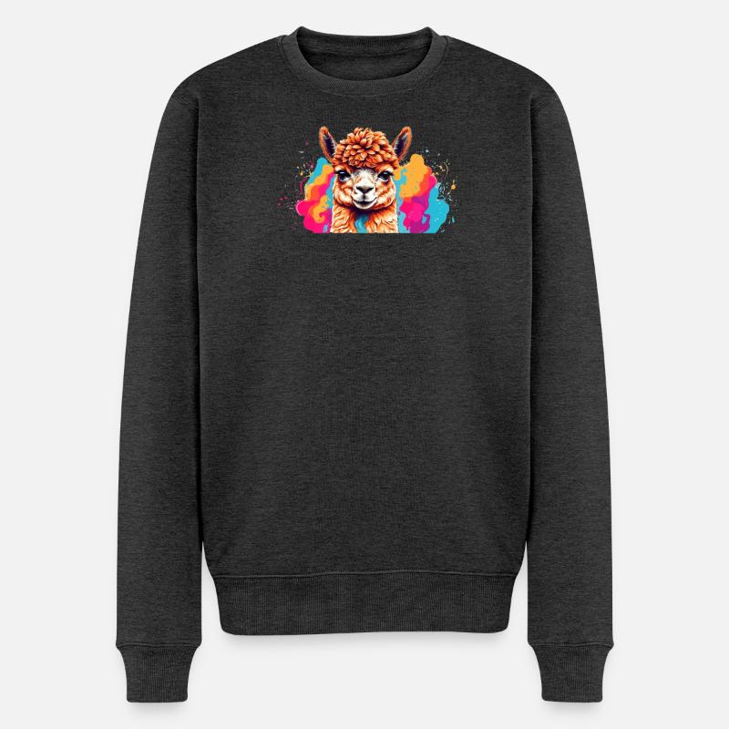 Lama Farbexplosion - Männer Premium Bio Pullover - Anthrazit meliert