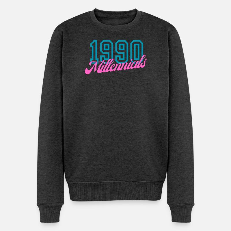 Retro 1990 Millennial Digitaler Stil Design - Männer Premium Bio Pullover - Anthrazit meliert