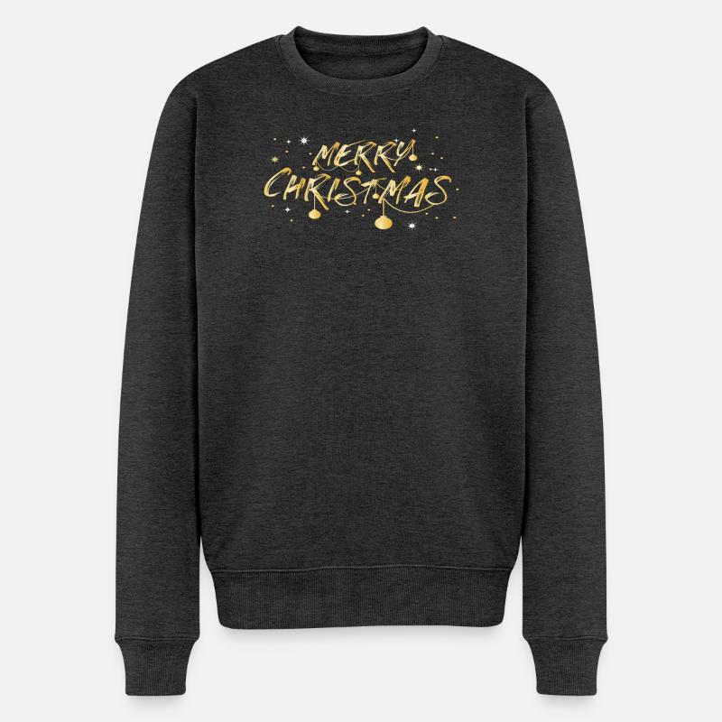 Goldene Merry Christmas Schrift - Männer Premium Bio Pullover - Anthrazit meliert