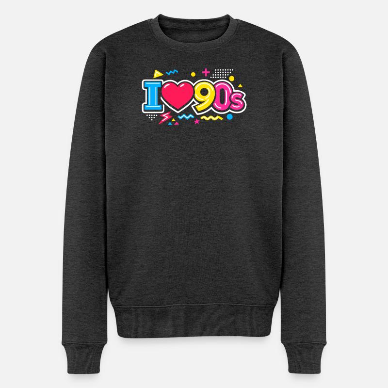 90s - Männer Premium Bio Pullover - Anthrazit meliert