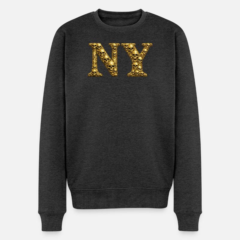 Golden Skull NY Monogram - Männer Premium Bio Pullover - Anthrazit meliert