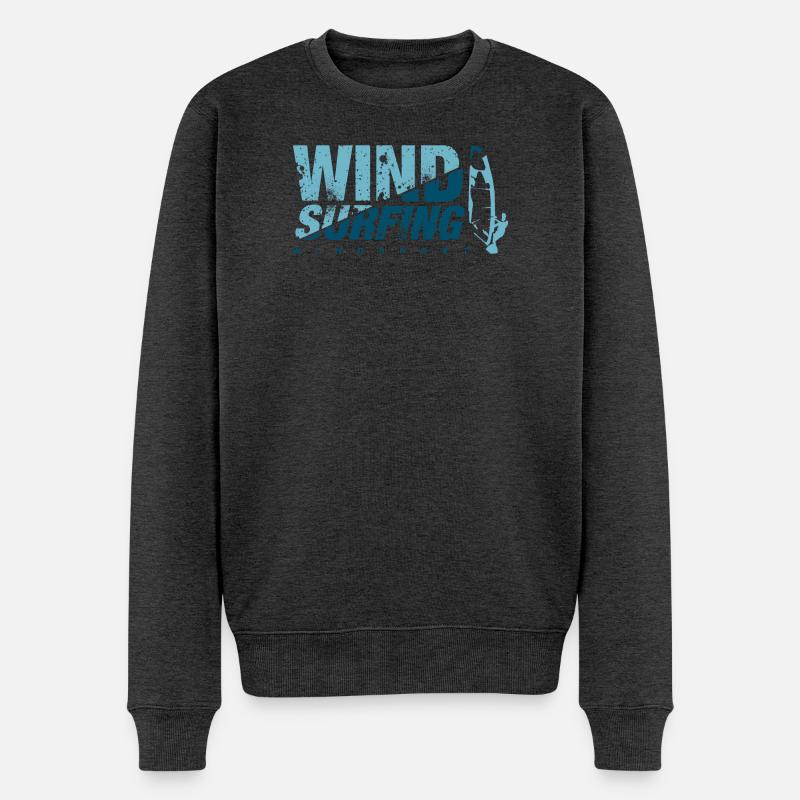 WINDSURFING BLEU Windsurfen - Männer Premium Bio Pullover - Anthrazit meliert