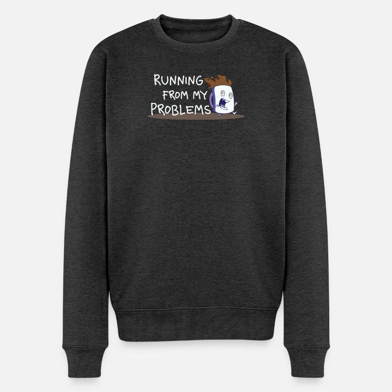 Fuir mes problèmes – Coffee Cartoon - Pull Premium bio Homme - anthracite chiné