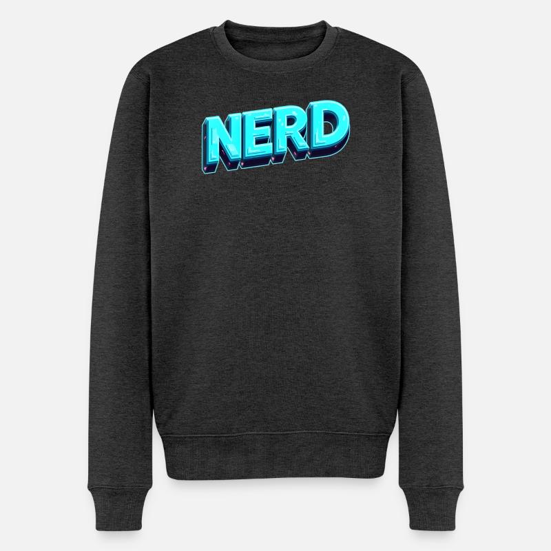 Nerd Neon 3D Retro - Männer Premium Bio Pullover - Anthrazit meliert