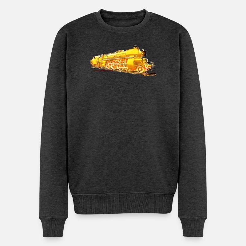 Dampflok 18 323 - Männer Premium Bio Pullover - Anthrazit meliert