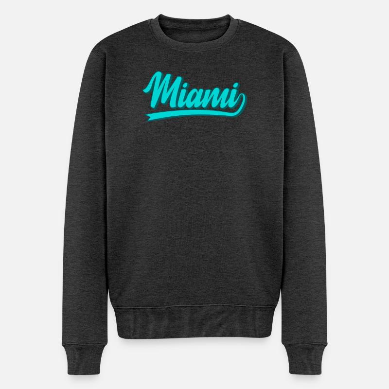 Miami Neon Script Turquoise - Männer Premium Bio Pullover - Anthrazit meliert
