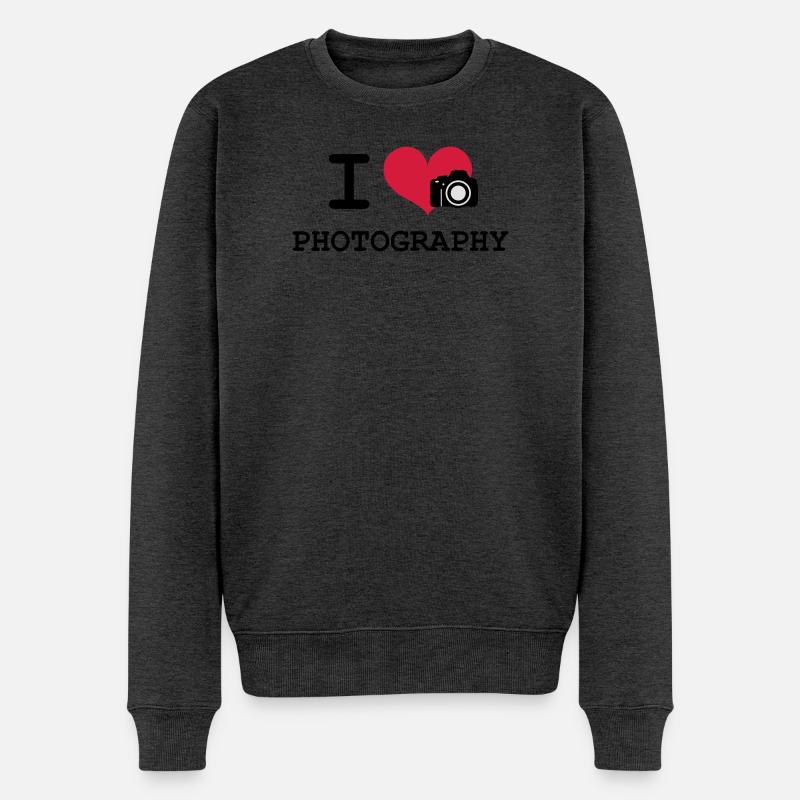 I Love Photography - Männer Premium Bio Pullover - Anthrazit meliert