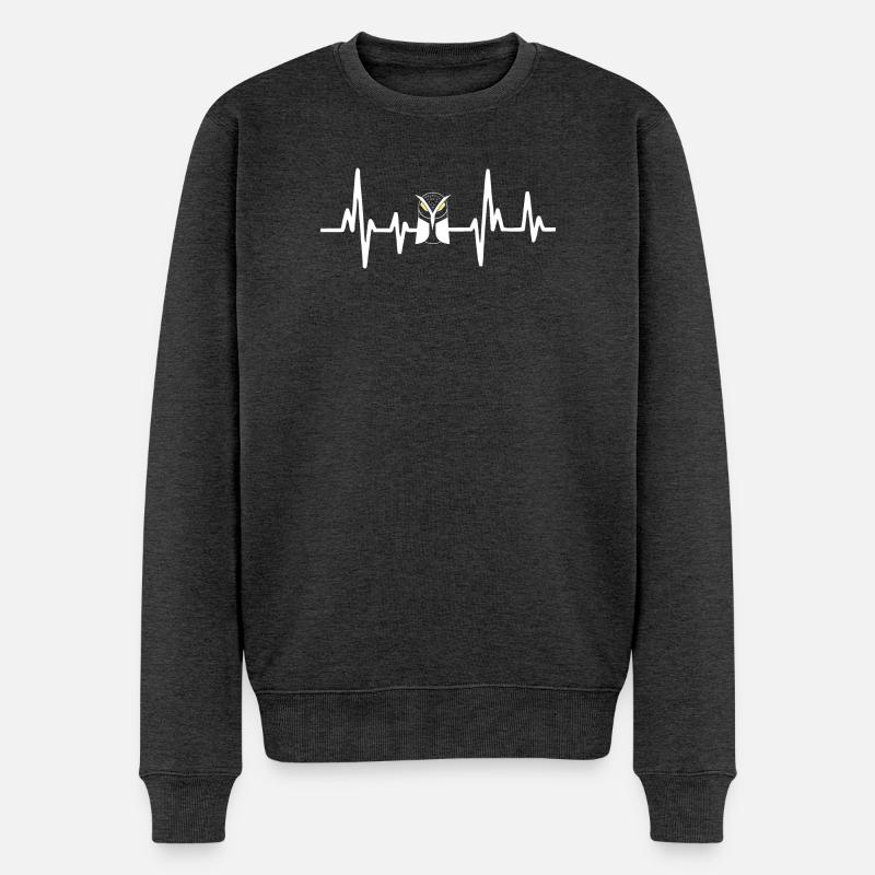 Eulen Herzschlag - Männer Premium Bio Pullover - Anthrazit meliert