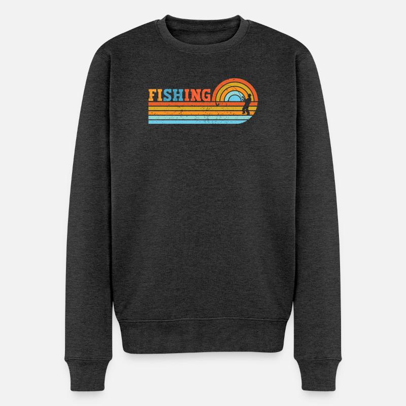 Fischer im Retro-Sonnenstreifen - Männer Premium Bio Pullover - Anthrazit meliert