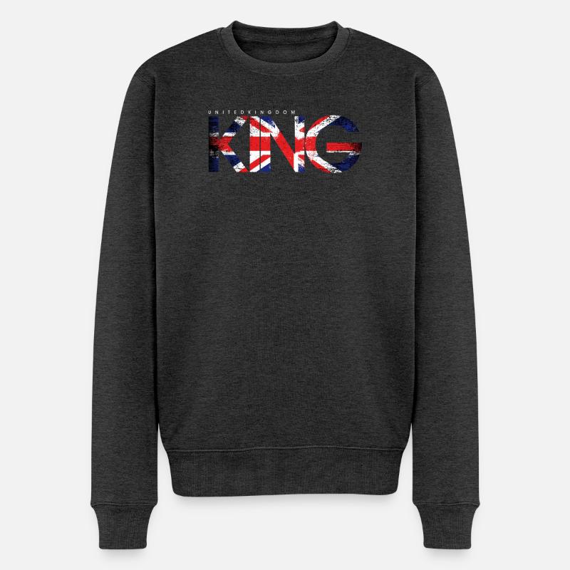 Notende Union Jack KING Typografie - Männer Premium Bio Pullover - Anthrazit meliert
