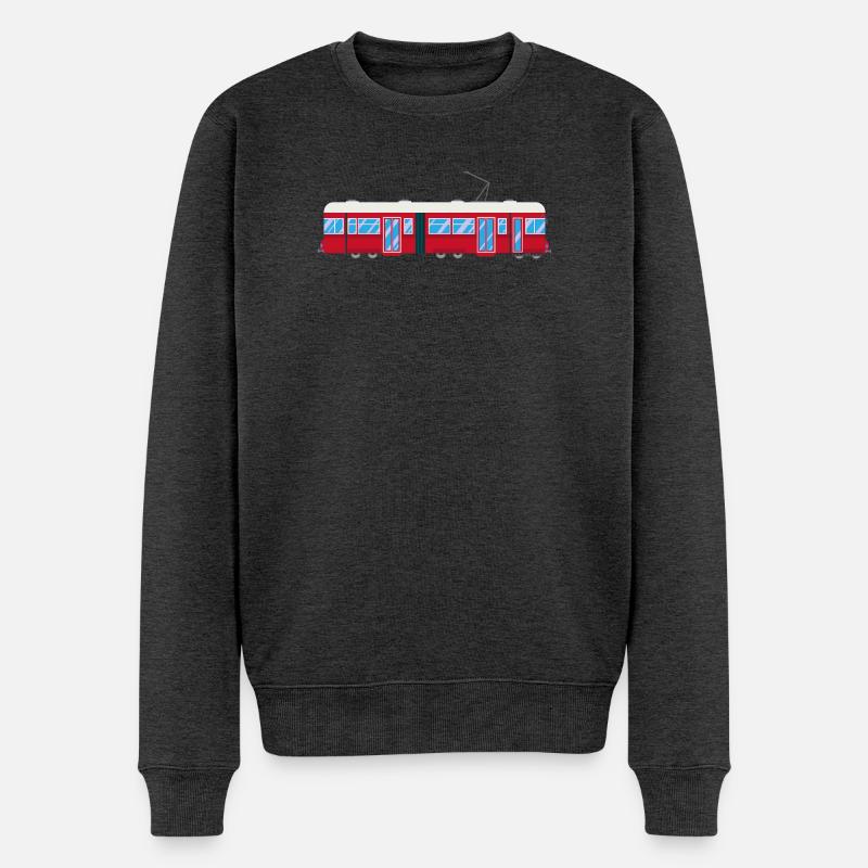 Tram, Straßenbahn, Zug, Eisenbahn - Männer Premium Bio Pullover - Anthrazit meliert
