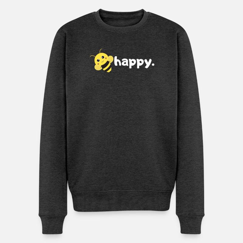 Biene glücklich. Sei glücklich. |lustiges Wortspiel-Bienendesign| - Männer Premium Bio Pullover - Anthrazit meliert