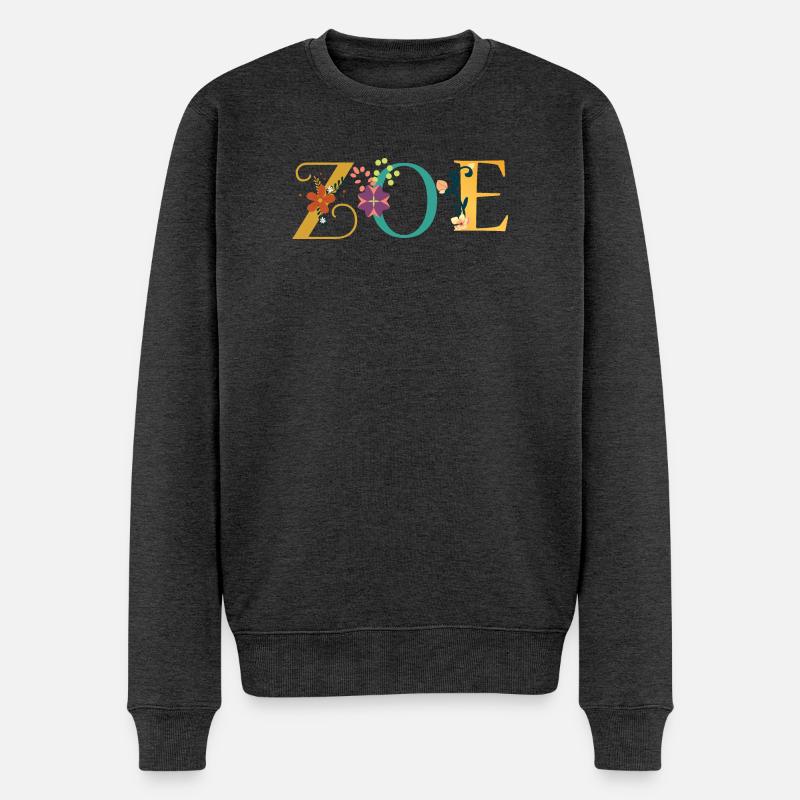 Art du prénom ZOE avec fleurs brodées - Pull Premium bio Homme - anthracite chiné