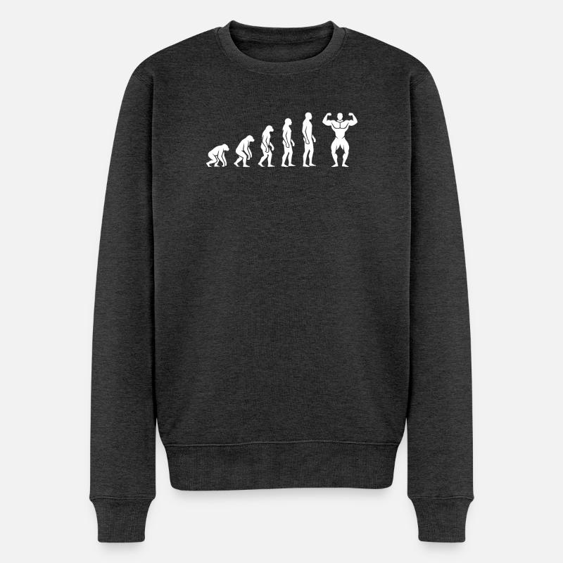 Evolution zum Bodybuilder – Fitness Motivation - Männer Premium Bio Pullover - Anthrazit meliert