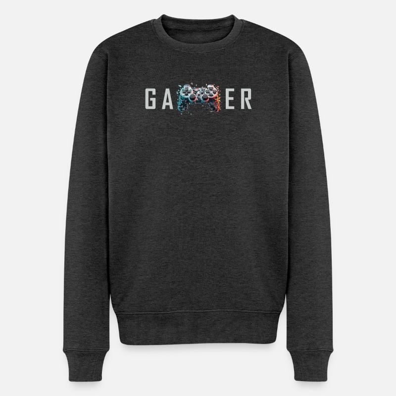 Gamer Schriftzug 3D Controller Nerd Geschenk - Männer Premium Bio Pullover - Anthrazit meliert