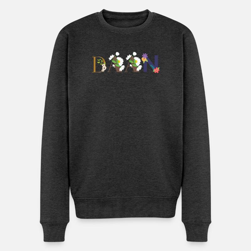 DAAN Name mit Blumen geschmückt - Männer Premium Bio Pullover - Anthrazit meliert