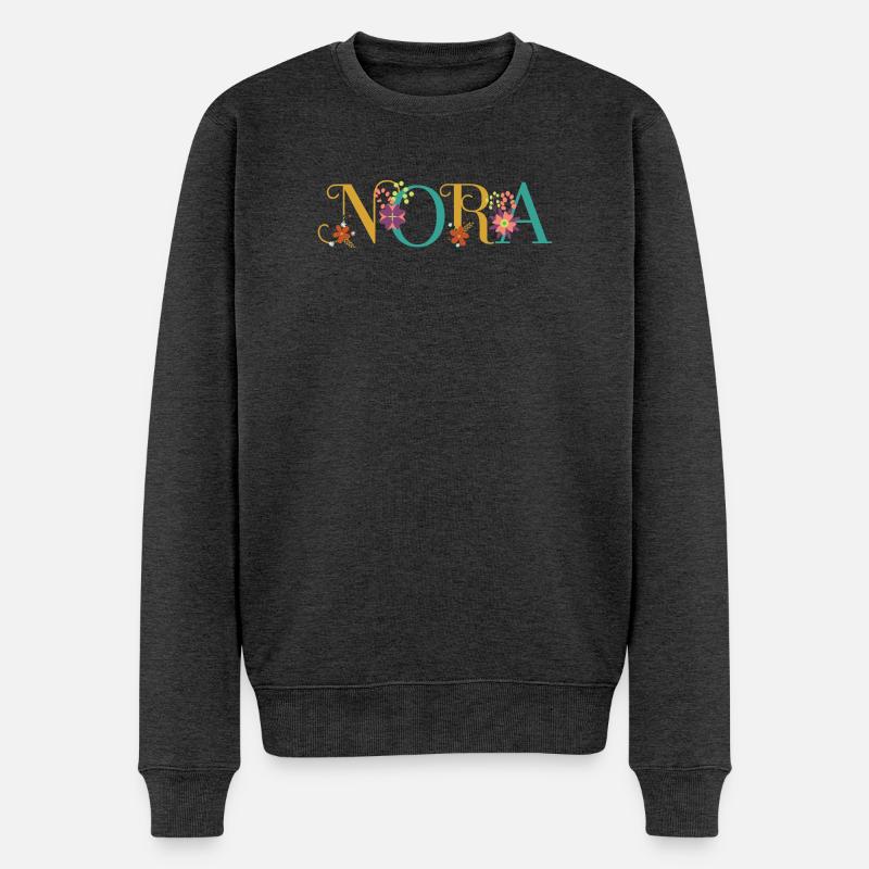 NORA Namenskunst mit Blumen bestickt - Männer Premium Bio Pullover - Anthrazit meliert