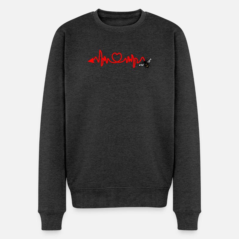 Cardio-Herzfrequenz, Biene mit Stachel oder Pfeil - Männer Premium Bio Pullover - Anthrazit meliert
