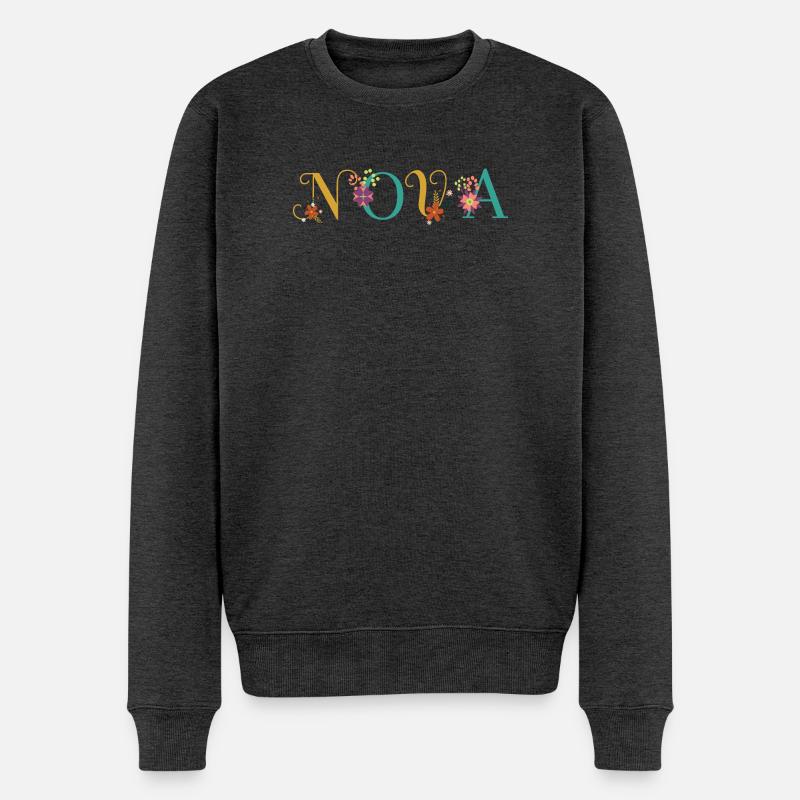 NOVA Namenskunst mit Blumen bestickt - Männer Premium Bio Pullover - Anthrazit meliert