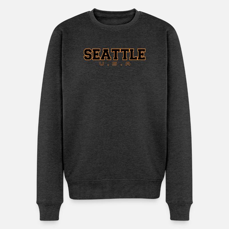 Seattle U.S.A. Schriftzug - Männer Premium Bio Pullover - Anthrazit meliert