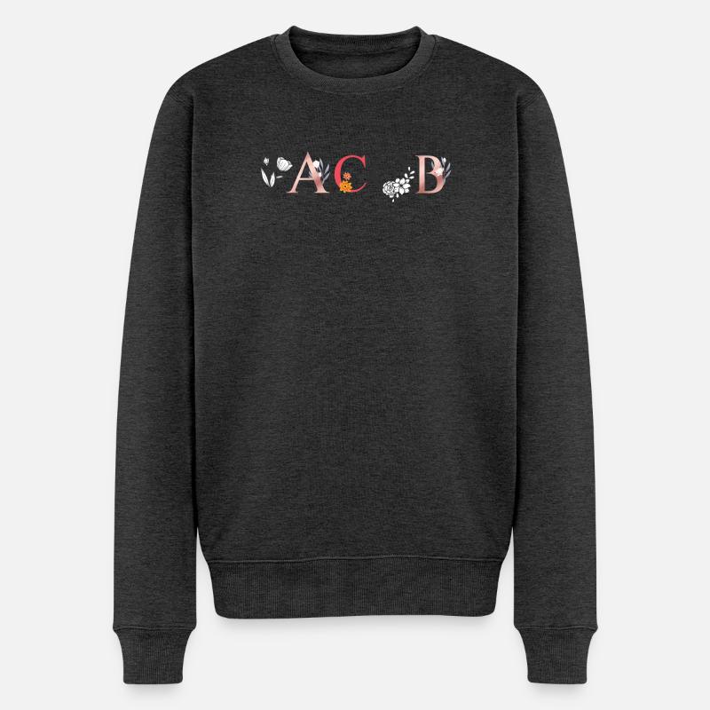 JACOB Namenskunst mit Blumen gestickt - Männer Premium Bio Pullover - Anthrazit meliert