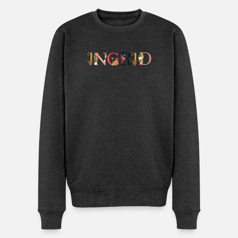 INGRID Name mit Blumen geschmückt - Männer Premium Bio Pullover - Anthrazit meliert