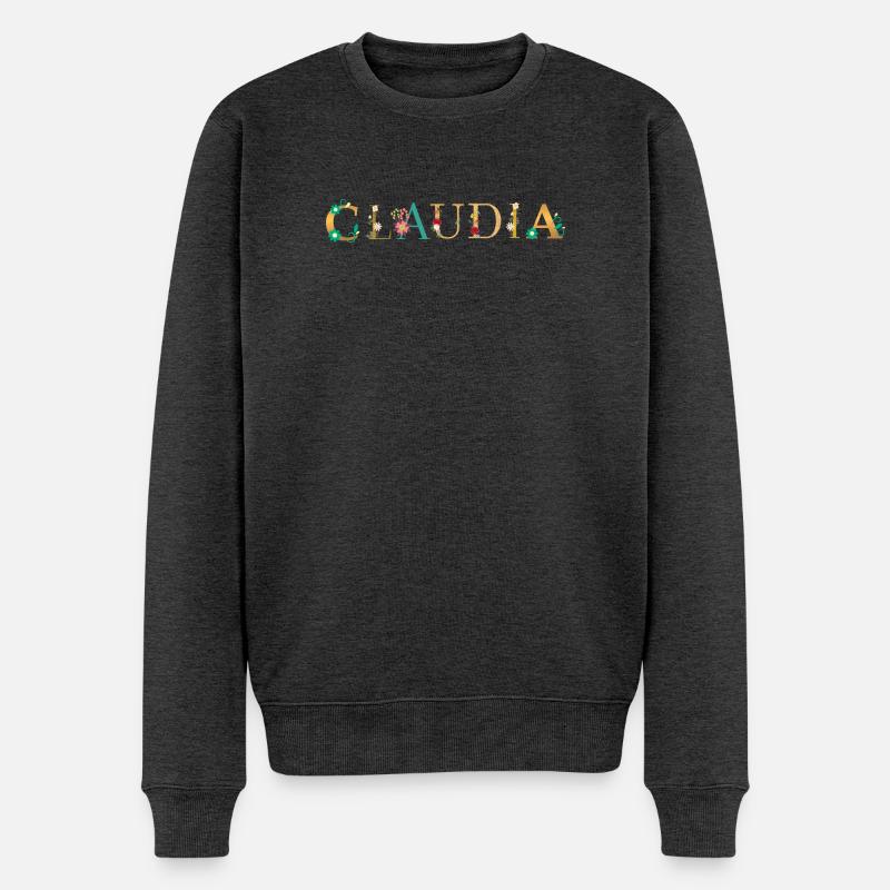 CLAUDIA Name mit Blumen geschmückt - Männer Premium Bio Pullover - Anthrazit meliert