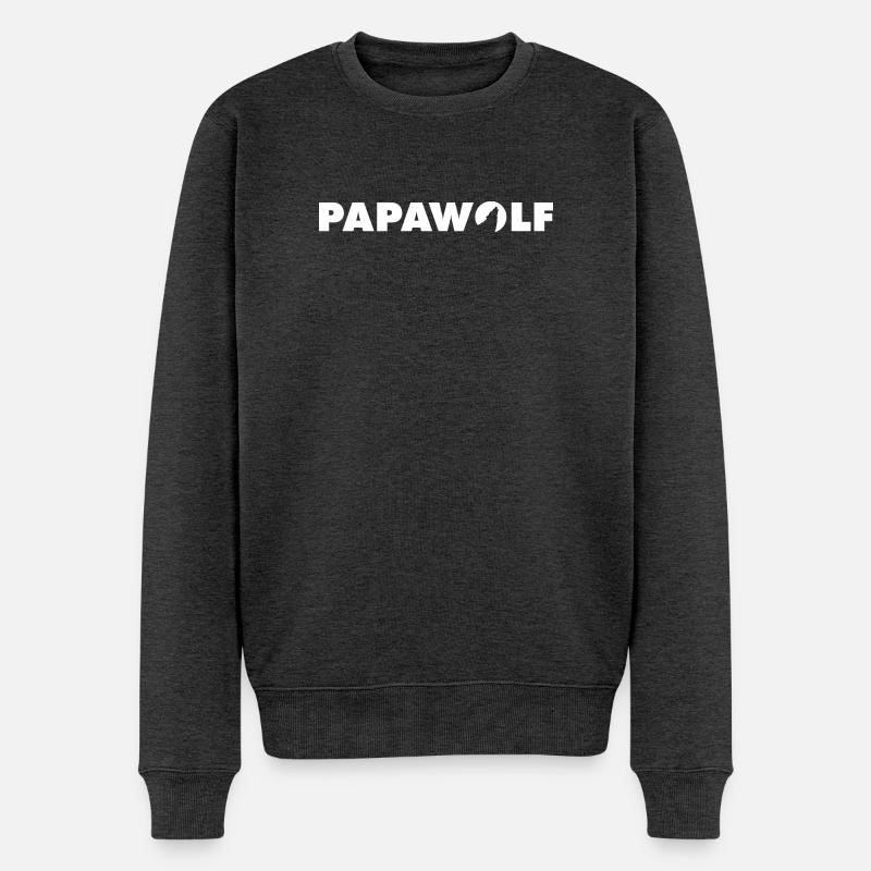 Lettrage blanc Papawolf - Pull Premium bio Homme - anthracite chiné
