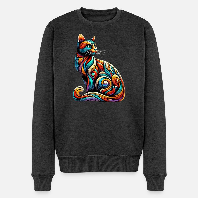 Katze - Männer Premium Bio Pullover - Anthrazit meliert