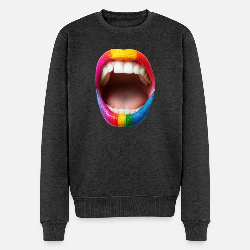 Mund mit Regenbogen Lippenstift - Männer Premium Bio Pullover - Anthrazit meliert