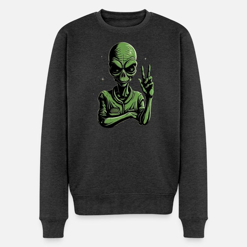 Alien Peace Sign - Männer Premium Bio Pullover - Anthrazit meliert