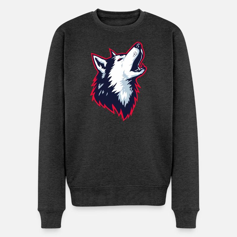 Heulender Husky im Logo Stil - Männer Premium Bio Pullover - Anthrazit meliert
