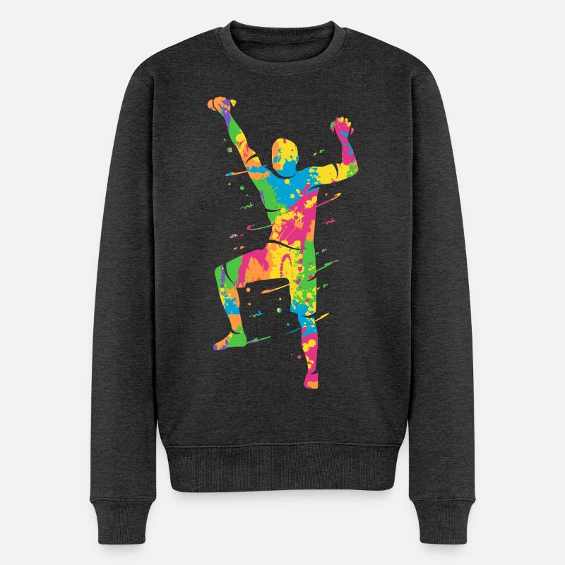 Klettern Berge bunt Kletterer Bouldern - Männer Premium Bio Pullover - Anthrazit meliert