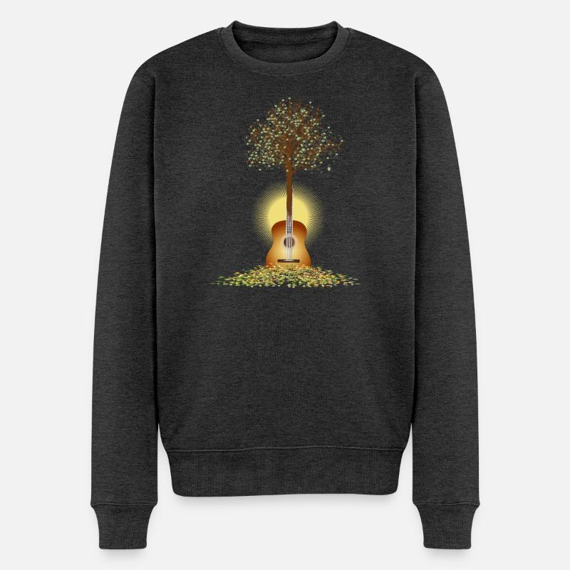strahlendes surreales Gitarren Motiv mit Baum - Männer Premium Bio Pullover - Anthrazit meliert