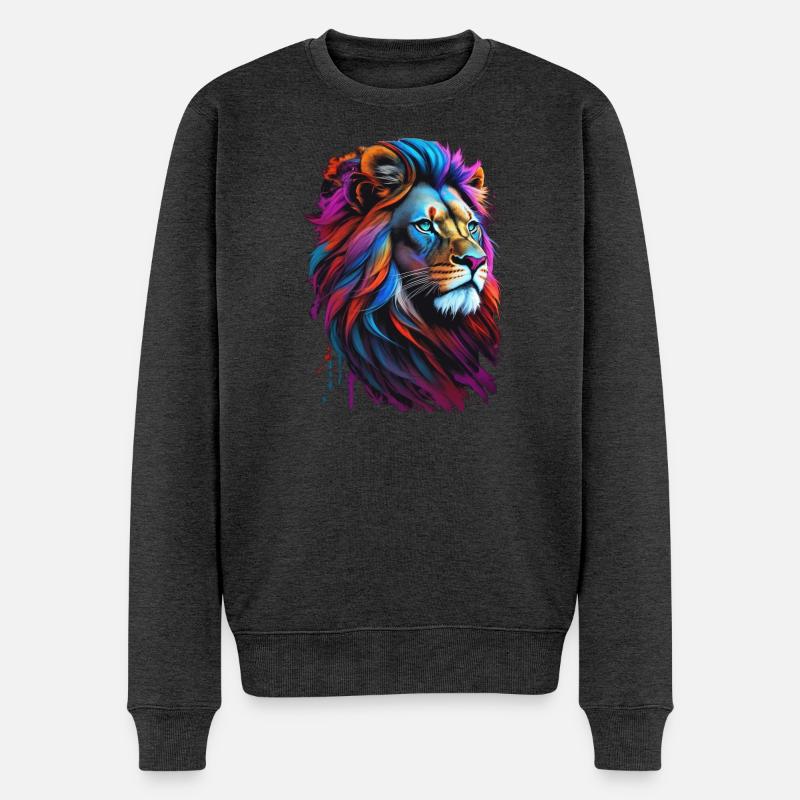 Löwe - Männer Premium Bio Pullover - Anthrazit meliert
