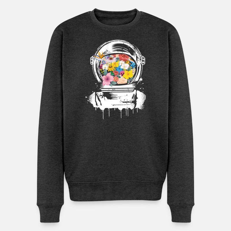 casque de l'astronaute avec des fleurs - Pull Premium bio Homme - anthracite chiné